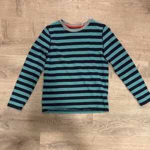 Mini-Boden Teal and Gray Striped Long Sleeve Tee Shirt Boys 11-12